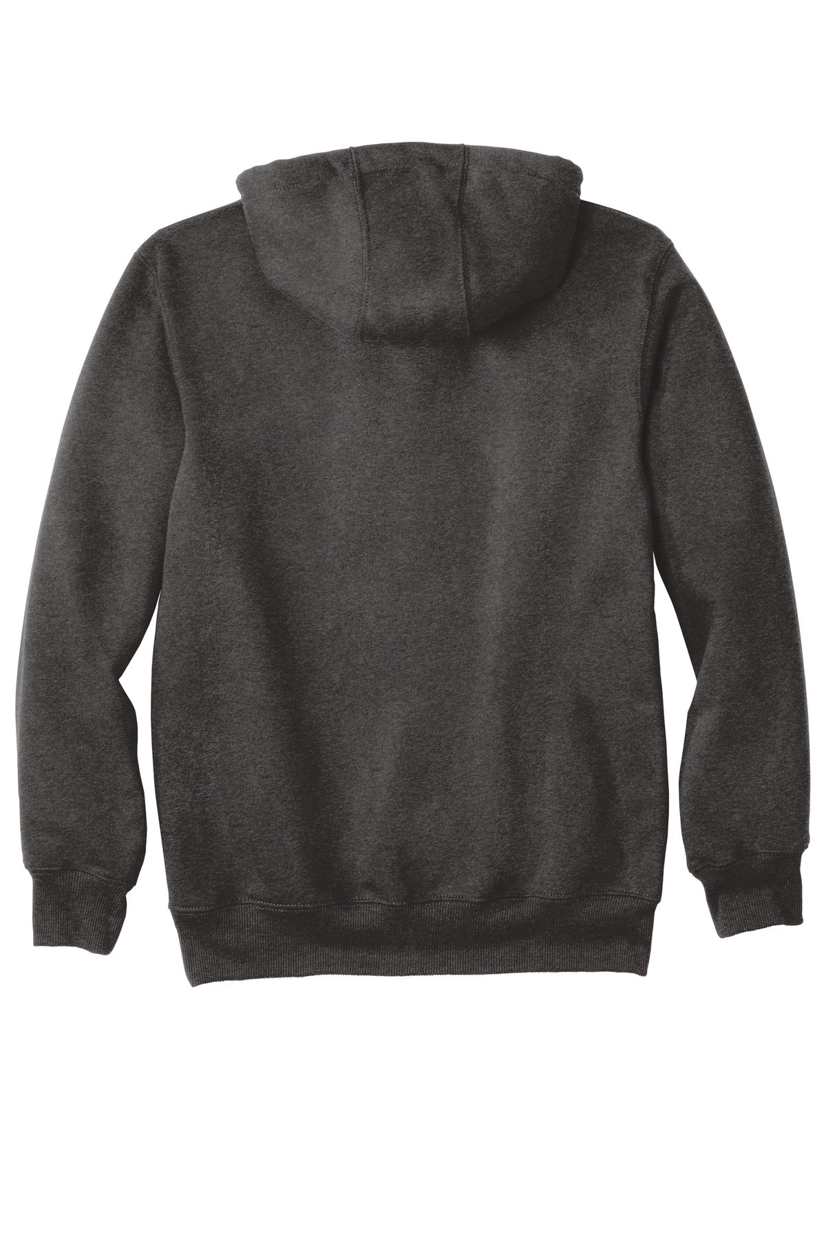 Rear View of Carbon Heather Carhartt Rain Defender Paxton Heavyweight Hooded Sweatshirt. CT100615
