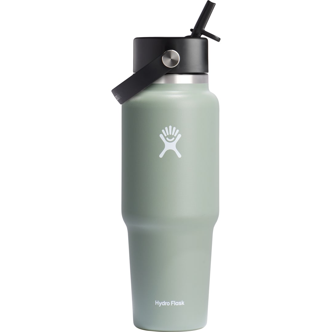 Rear View of Green Hydro Flask® Travel Bottle w/ Flex Straw Cap 32oz