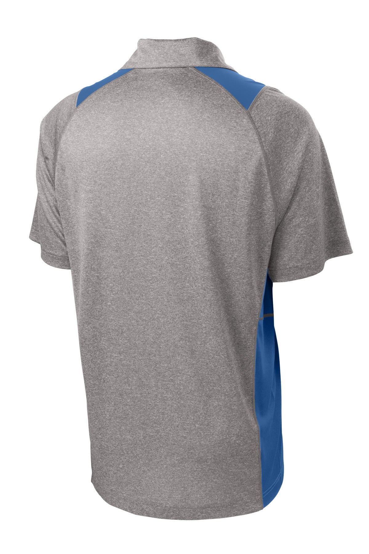Rear View of VtgHthr/Ry Sport-Tek Heather Colorblock Contender Polo. ST665