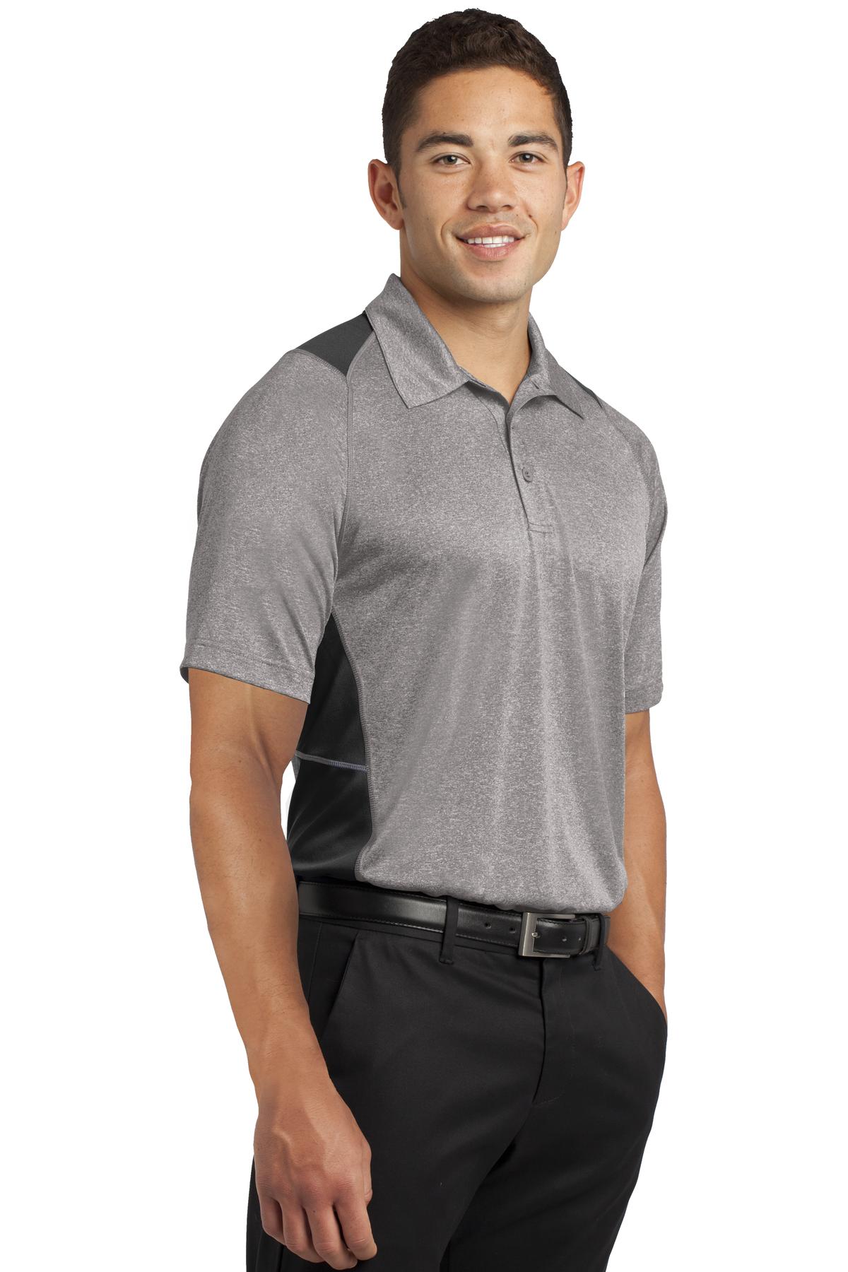 Vnt He/Black Sport-Tek Heather Colorblock Contender Polo. ST665