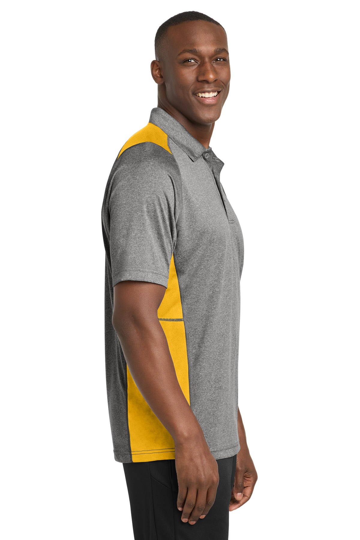 Vnt He/Gold Sport-Tek Heather Colorblock Contender Polo. ST665