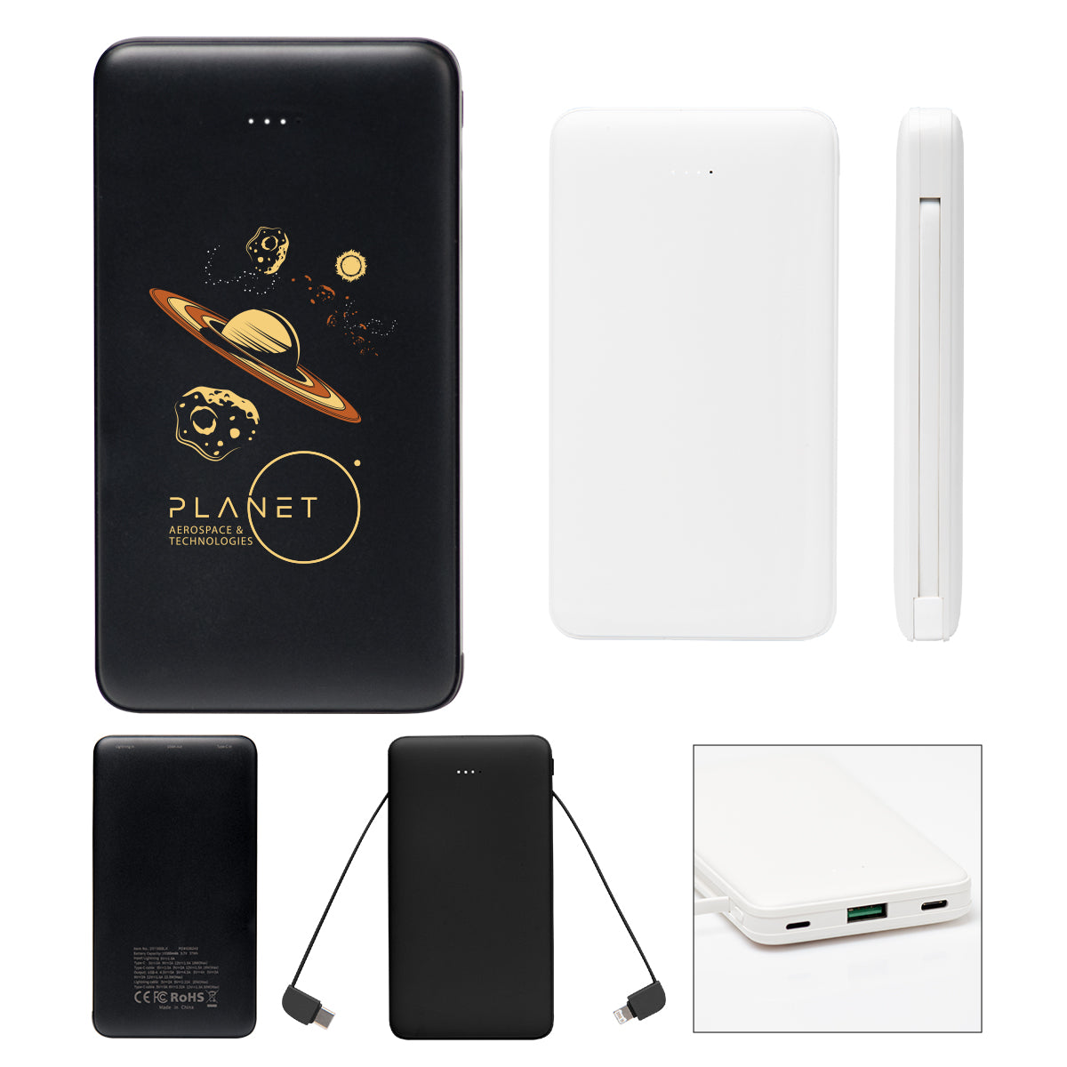 10,000 mAh Power Bank With Integrated Cables  grouped