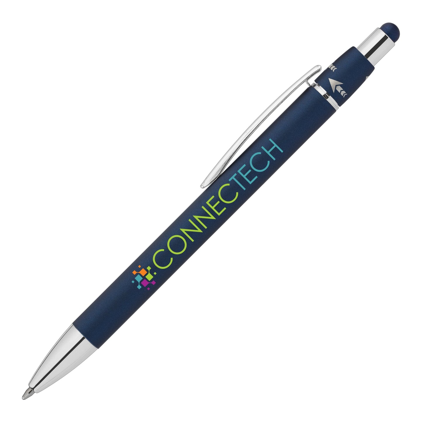 Dark Blue (Barrel) Orbit Spinner Chrome Metal Pen w/ Stylus