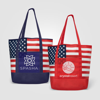 Assorted (Product) American Flag Non-Woven Tote Bag w/ 210D Pocket