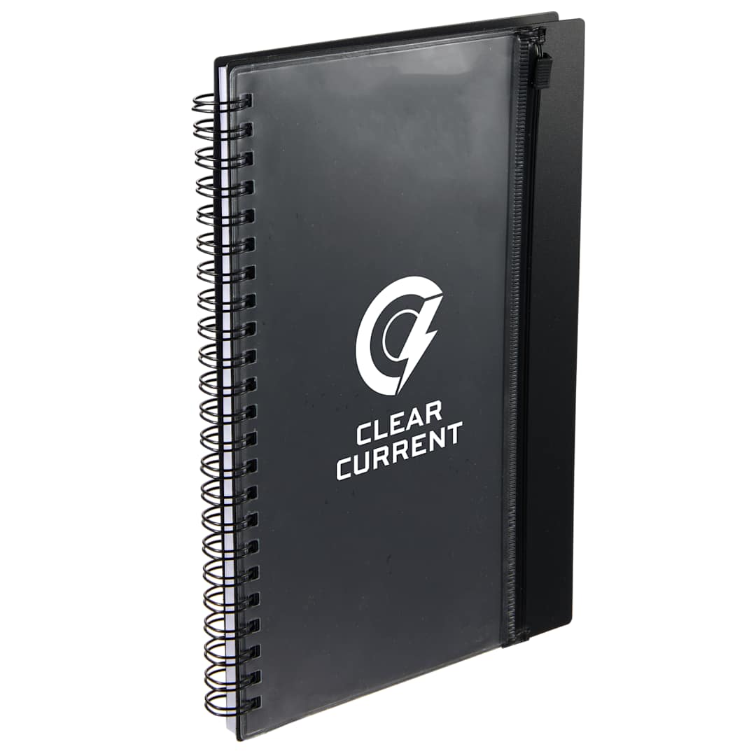 Black 5.5" x 8.5" Spiral Notebook with Clear Pocket