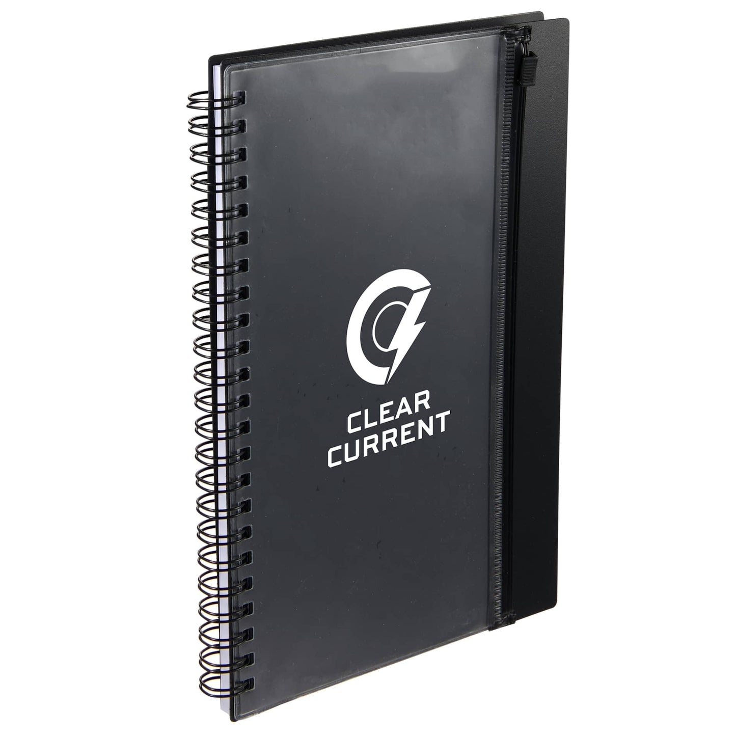 Black 5.5" x 8.5" Spiral Notebook with Clear Pocket