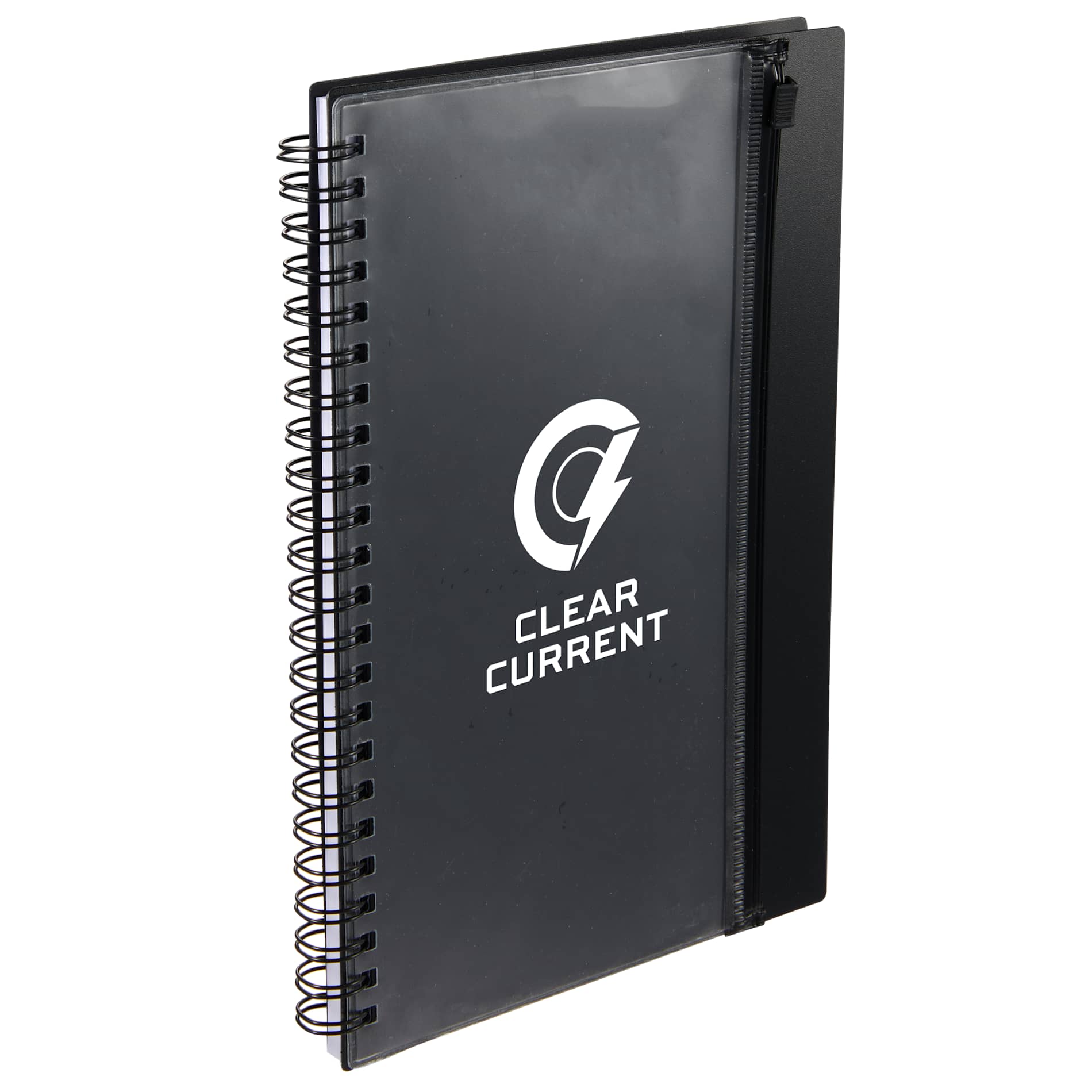 Black 5.5" x 8.5" Spiral Notebook with Clear Pocket