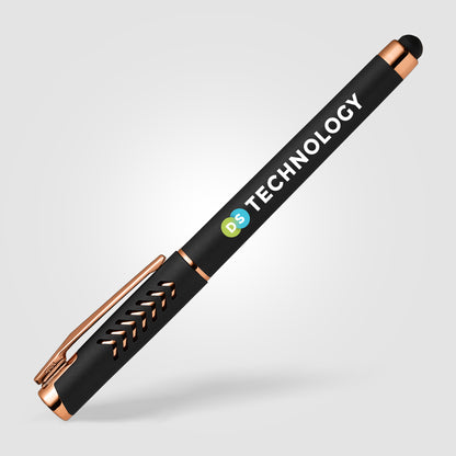 Black (Barrel) Hollywood Rose Gold Gel Pen w/Stylus