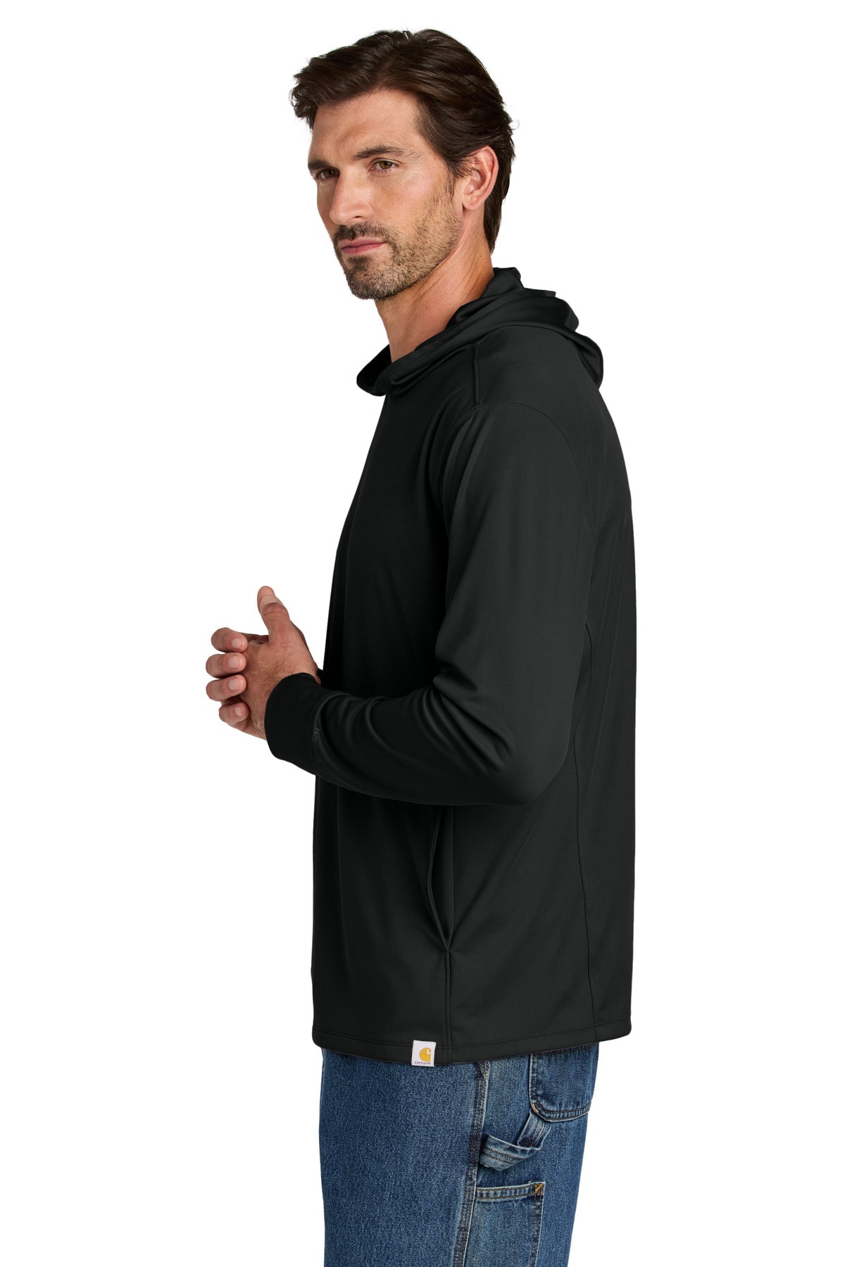 Black Carhartt Force Sun Defender Long Sleeve Hooded T-Shirt CT106923