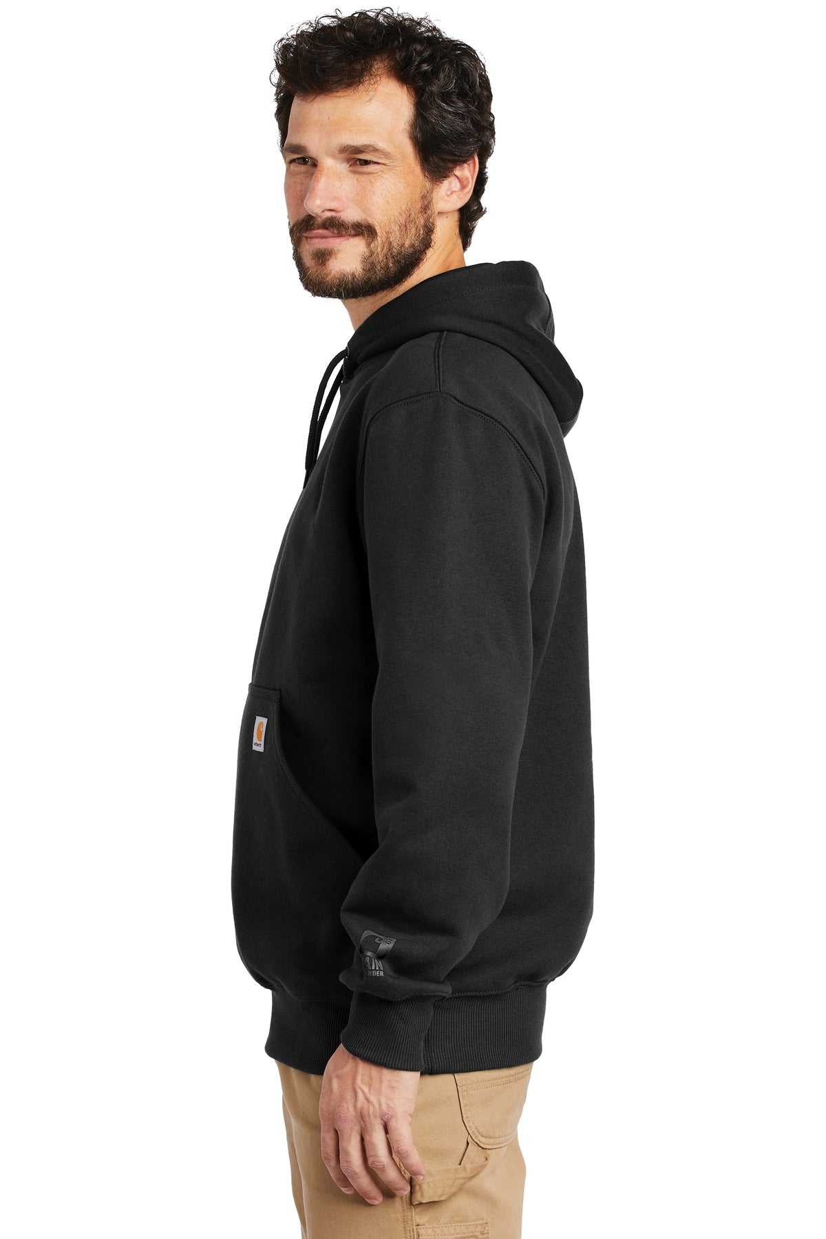 Black Carhartt Rain Defender Paxton Heavyweight Hooded Sweatshirt. CT100615