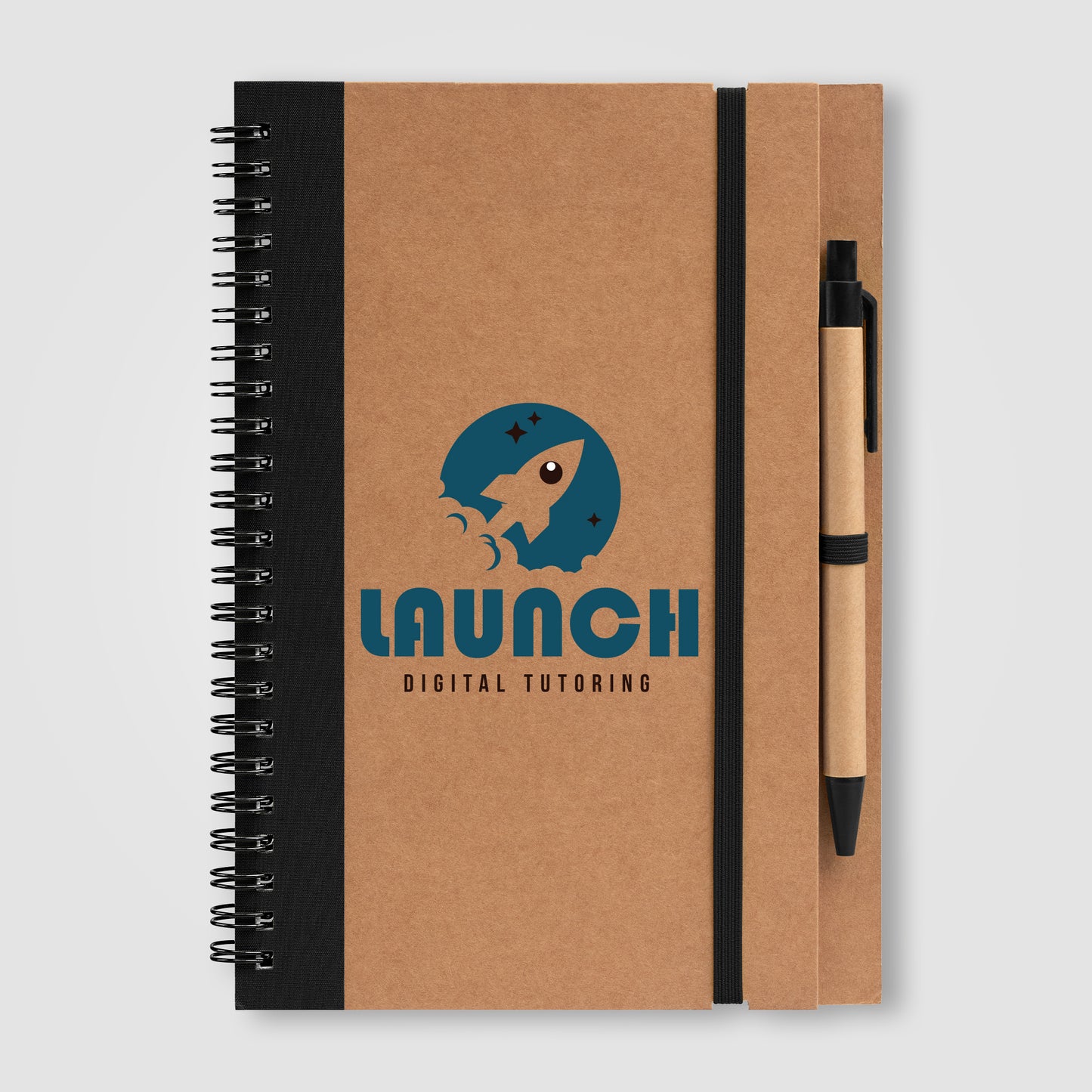 Brown (Barrel) Kraft Hard Cover Spiral Notebook with Pen