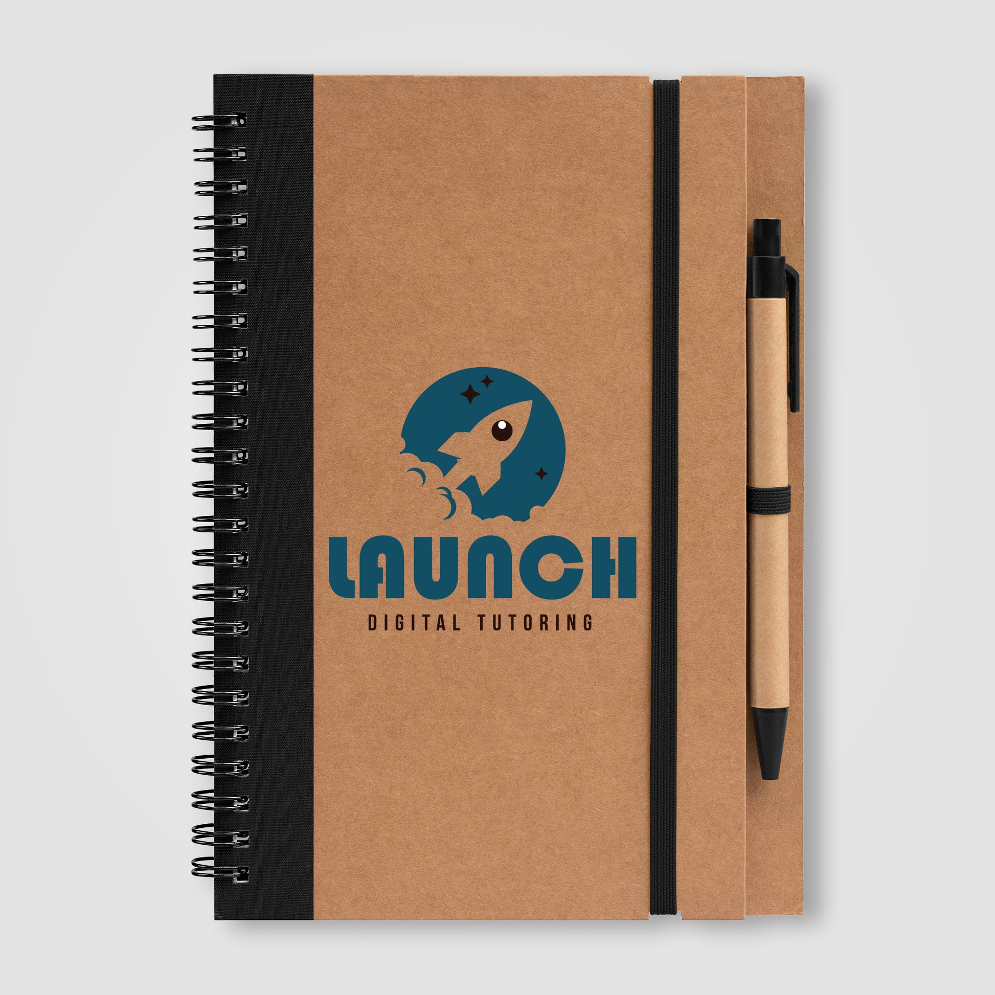Brown (Barrel) Kraft Hard Cover Spiral Notebook with Pen