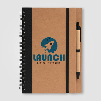Brown (Barrel) Kraft Hard Cover Spiral Notebook with Pen
