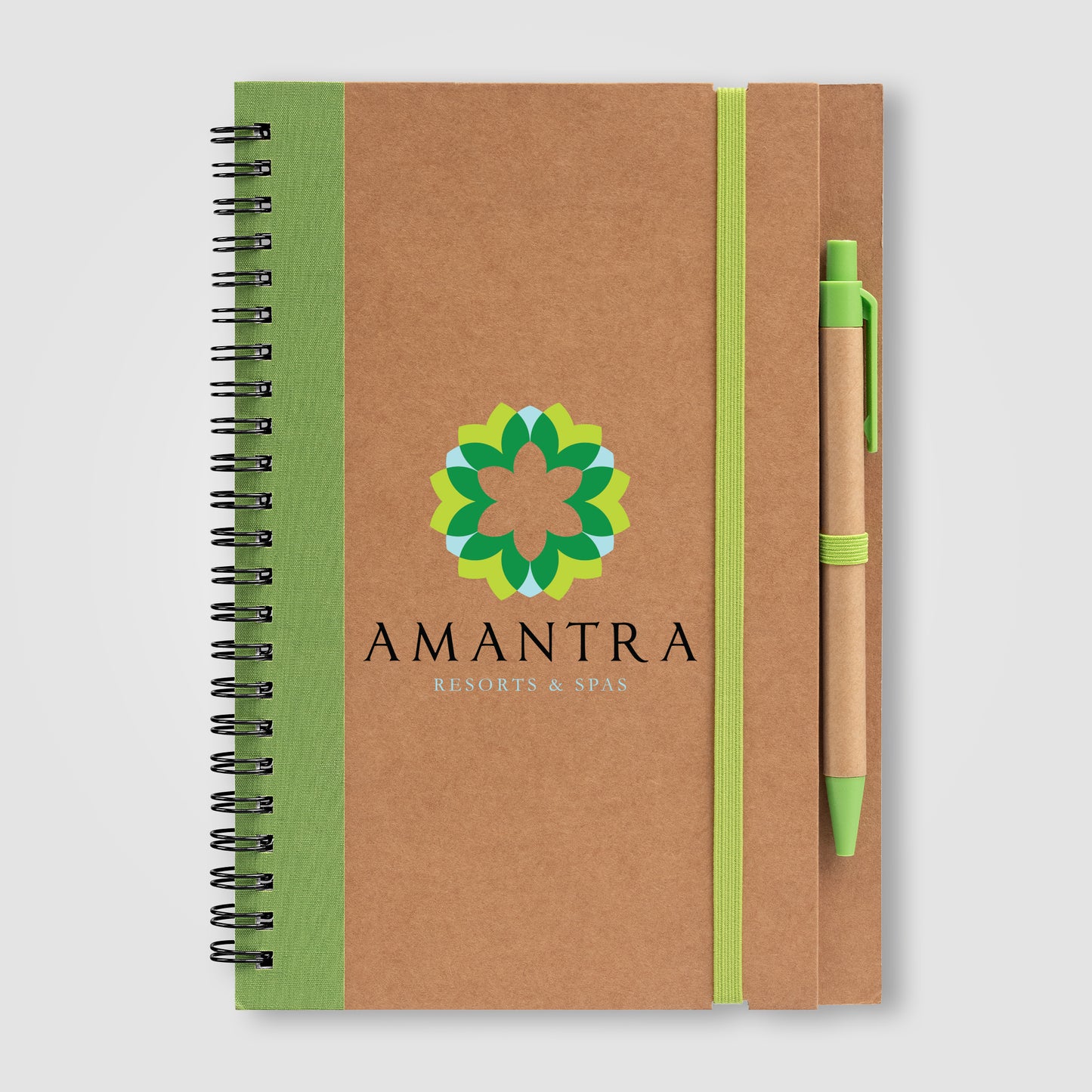 Brown (Barrel) Kraft Hard Cover Spiral Notebook with Pen