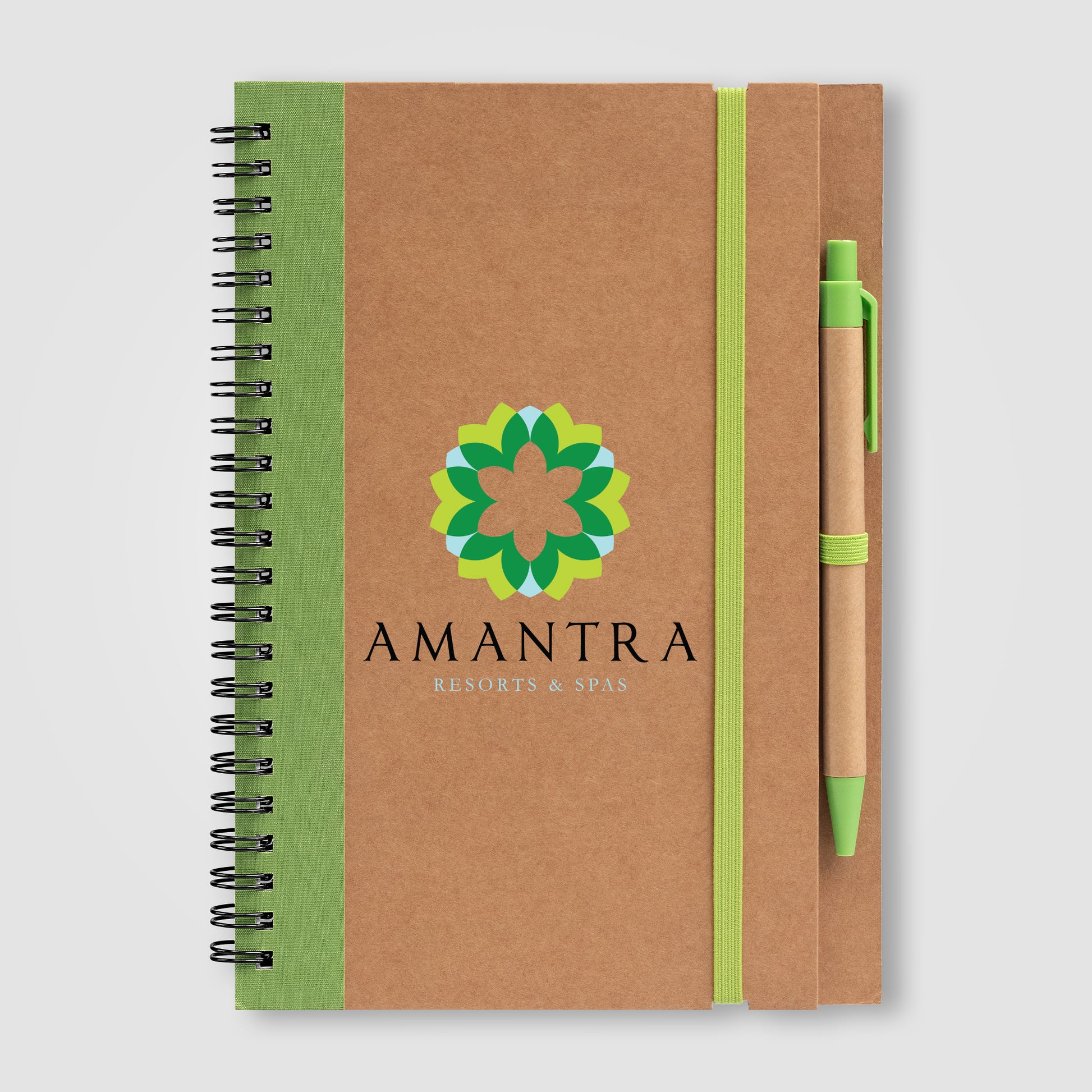 Brown (Barrel) Kraft Hard Cover Spiral Notebook with Pen