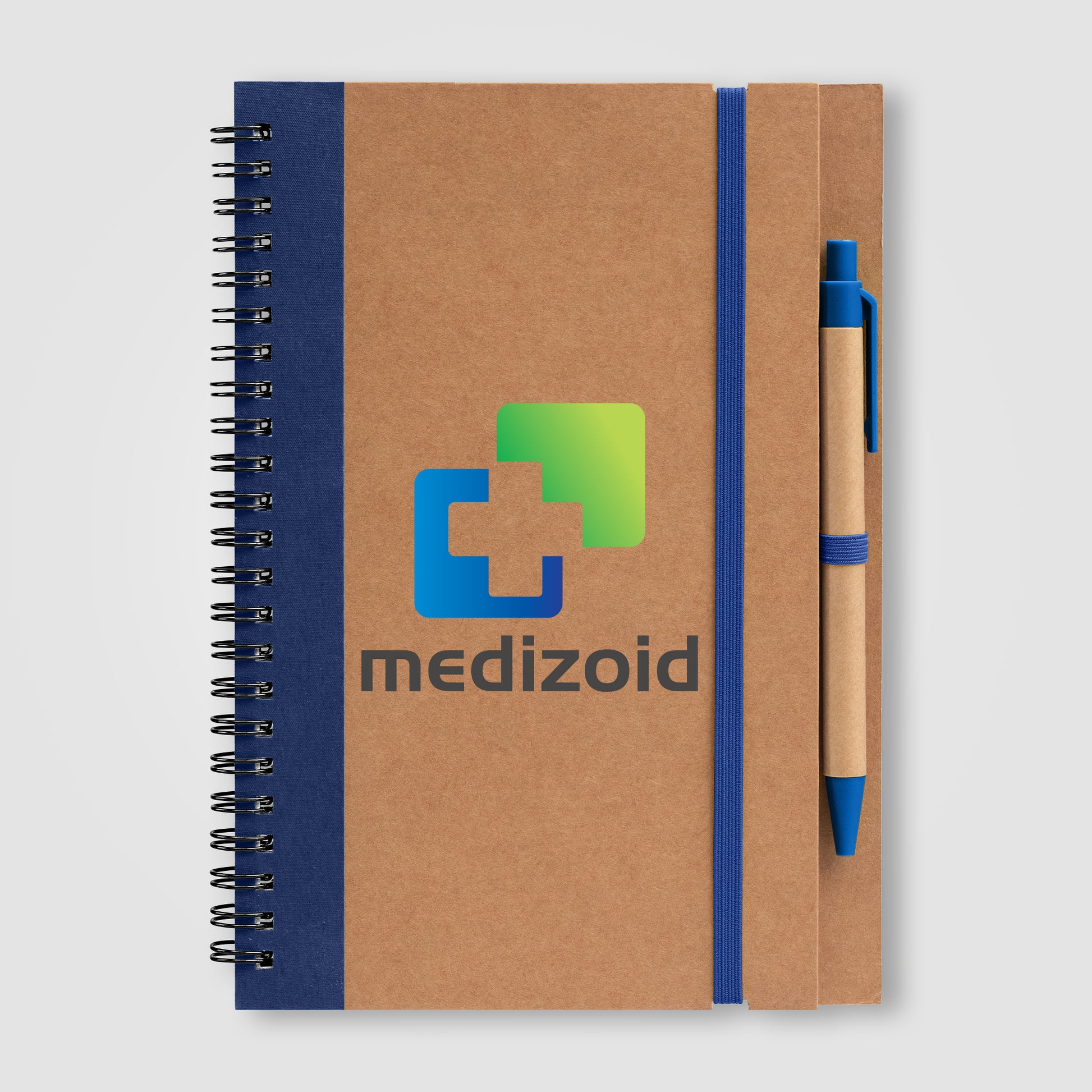 Brown (Barrel) Kraft Hard Cover Spiral Notebook with Pen