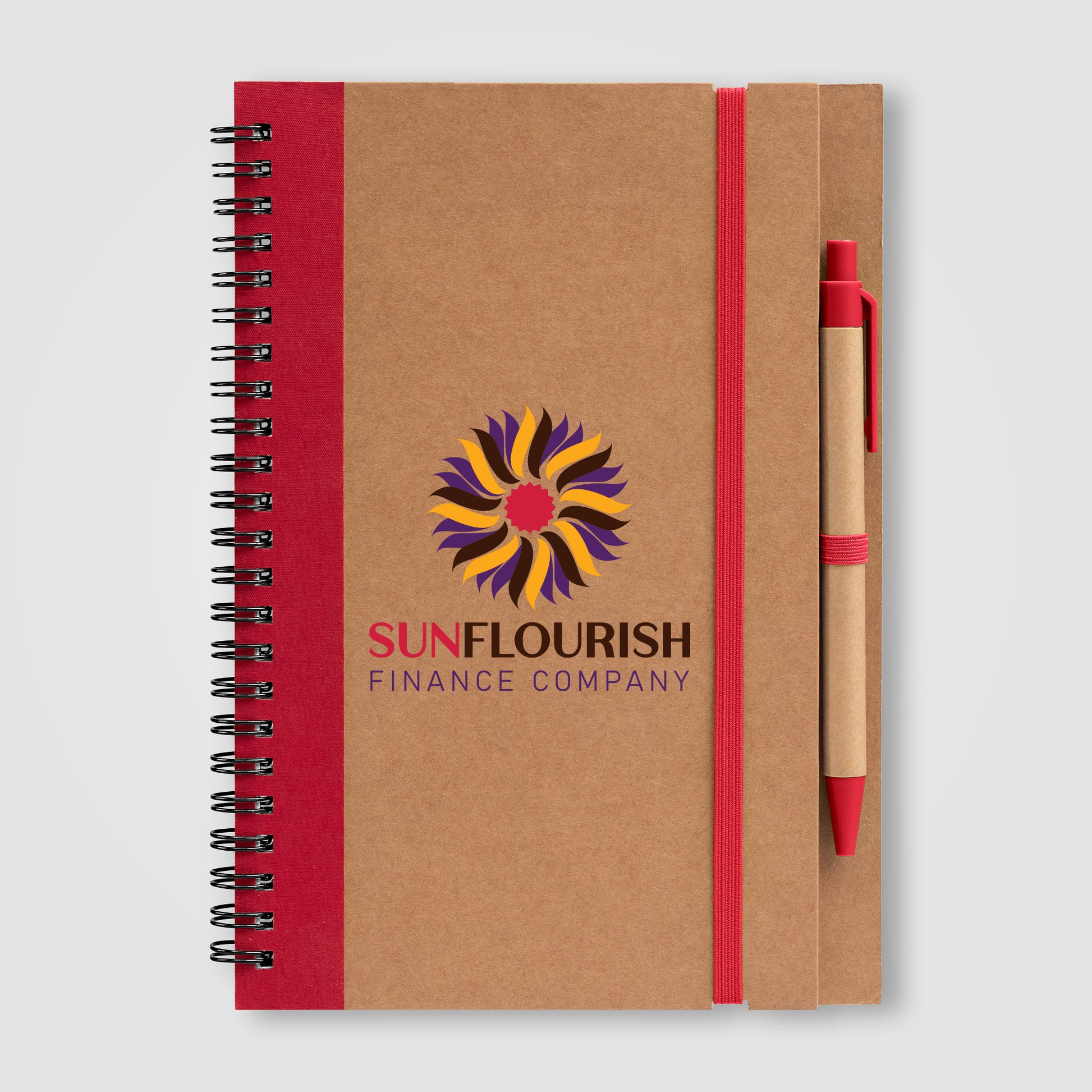 Brown (Barrel) Kraft Hard Cover Spiral Notebook with Pen