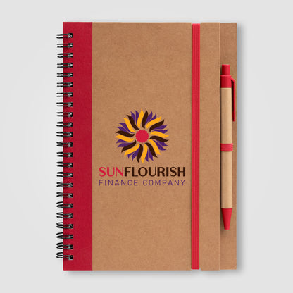 Brown (Barrel) Kraft Hard Cover Spiral Notebook with Pen