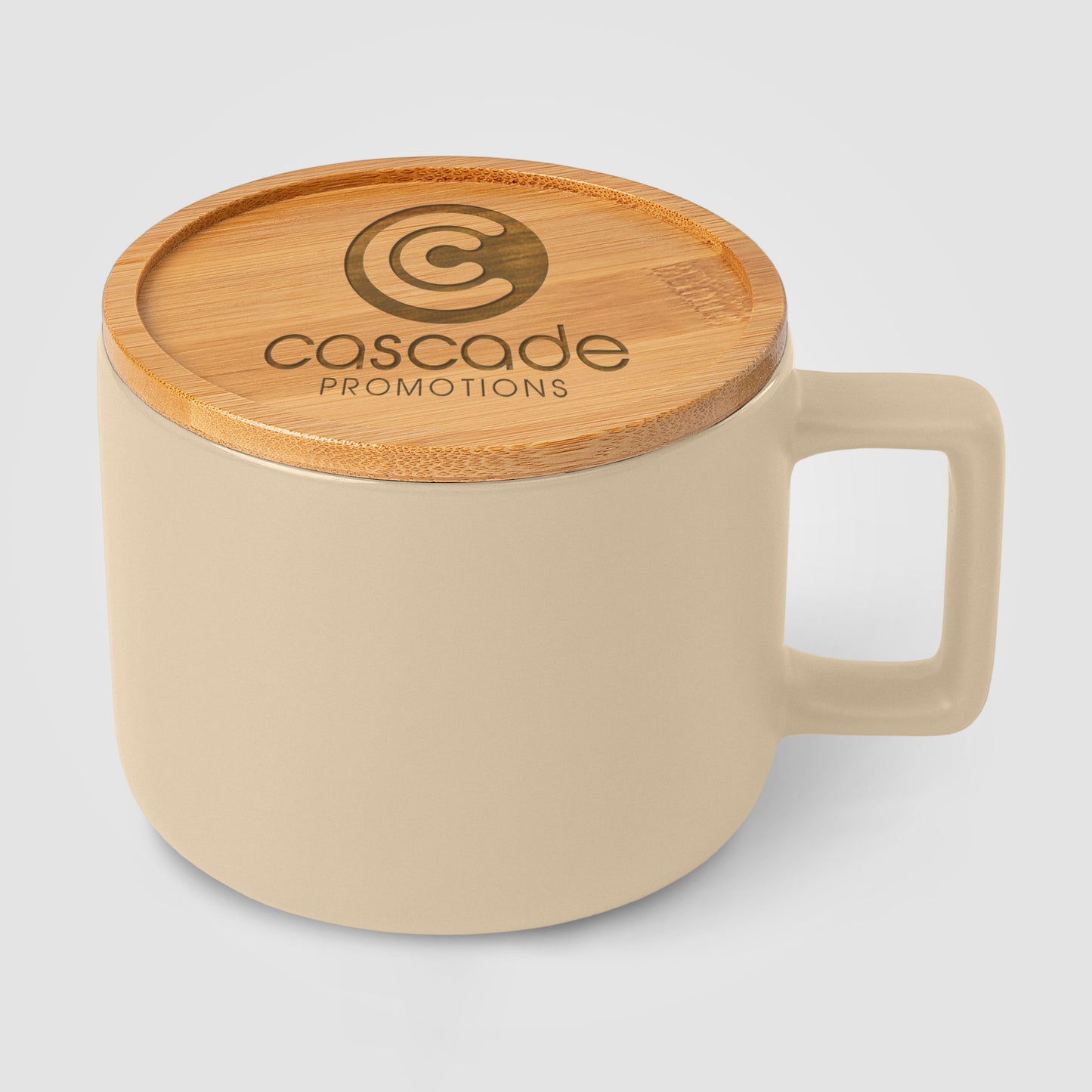 Brown (Lid) Café Virtuoso - 12 oz. Ceramic Mug with Bamboo Lid Engraved
