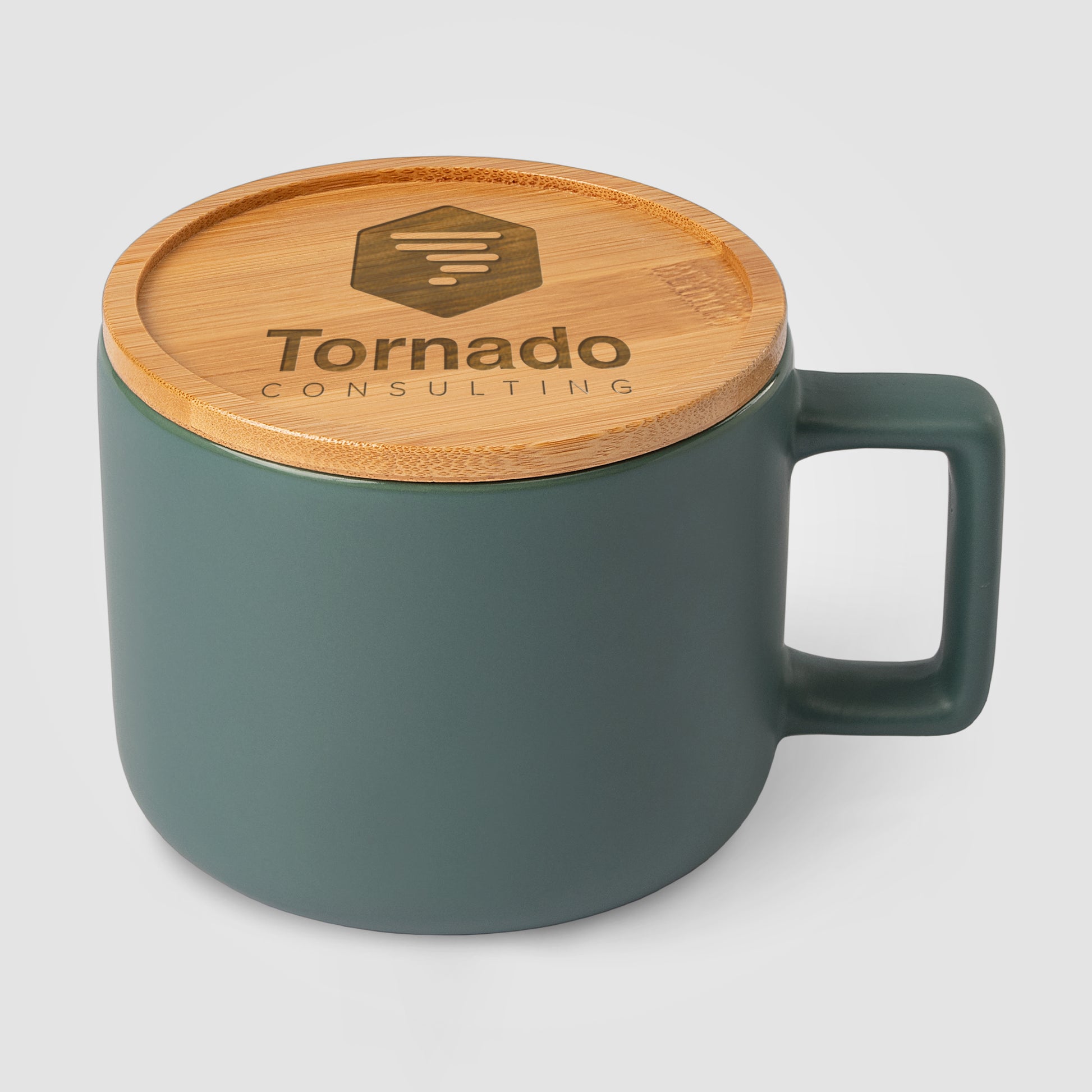 Brown (Lid) Café Virtuoso - 12 oz. Ceramic Mug with Bamboo Lid Engraved