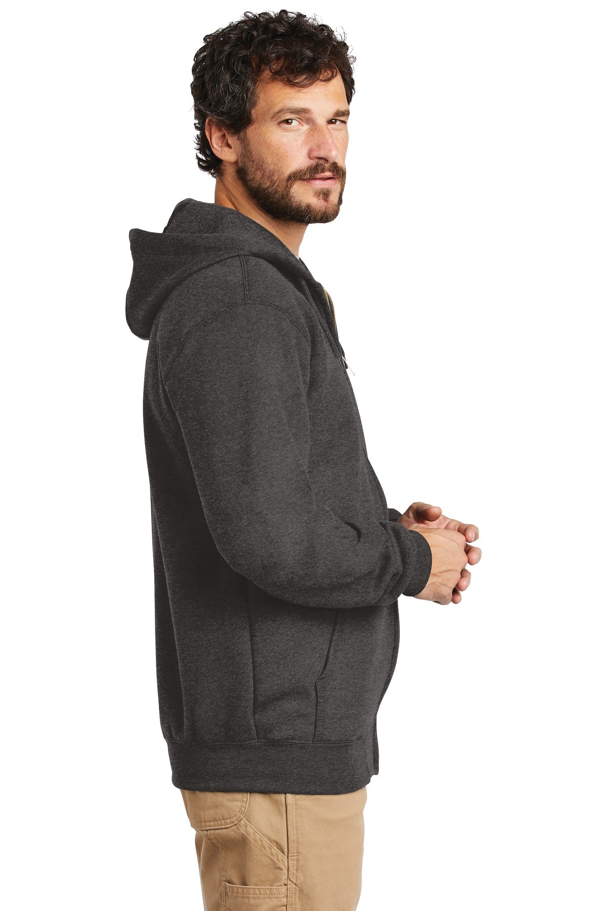 Carbon Heather Carhartt Midweight Hooded Zip-Front Sweatshirt. CTK122