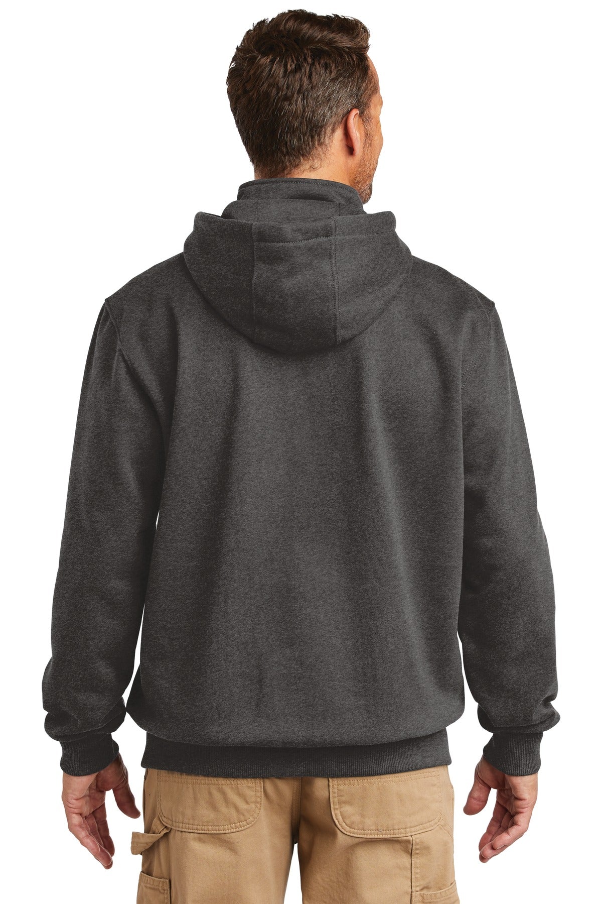 Carbon Heather Carhartt Rain Defender Paxton Heavyweight Hooded Zip Mock Sweatshirt. CT100617