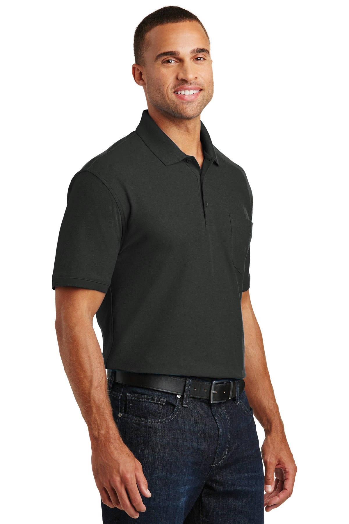 Deep Black Port Authority Core Classic Pique Pocket Polo. K100P