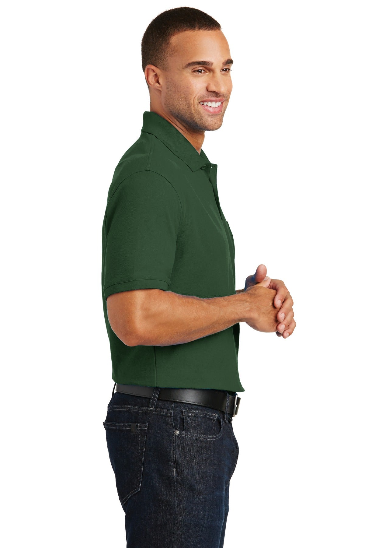 Deep For Green Port Authority Core Classic Pique Pocket Polo. K100P