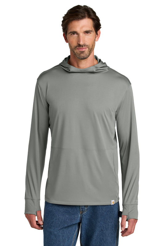 Front View of AsphaltGry Carhartt Force Sun Defender Long Sleeve Hooded T-Shirt CT106923