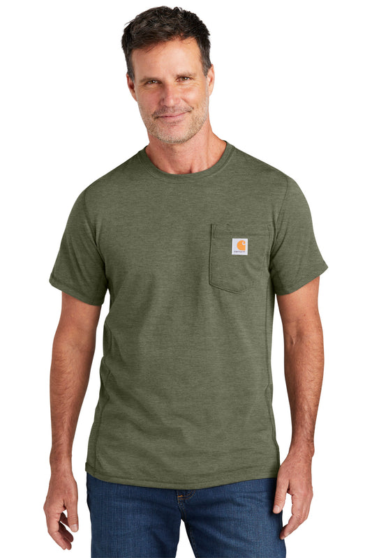 Front View of BasilHthr Carhartt Force Short Sleeve Pocket T-Shirt CT106652