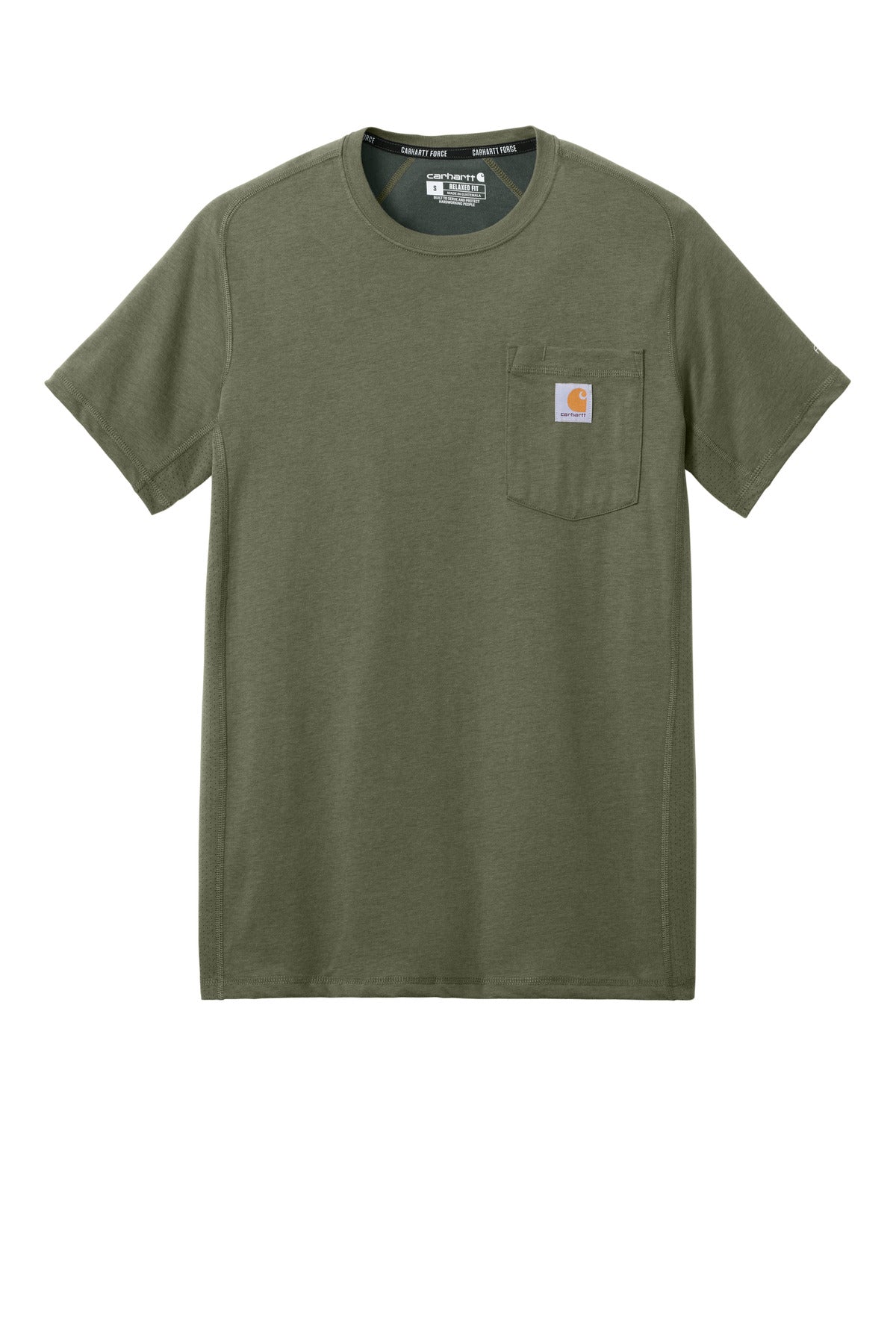 Front View of BasilHthr Carhartt Force Short Sleeve Pocket T-Shirt CT106652