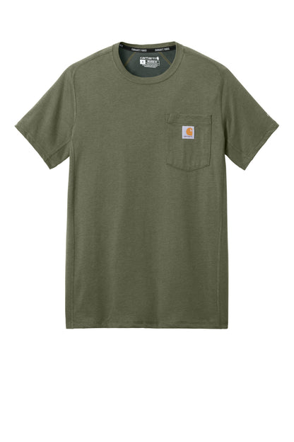 Front View of BasilHthr Carhartt Force Short Sleeve Pocket T-Shirt CT106652
