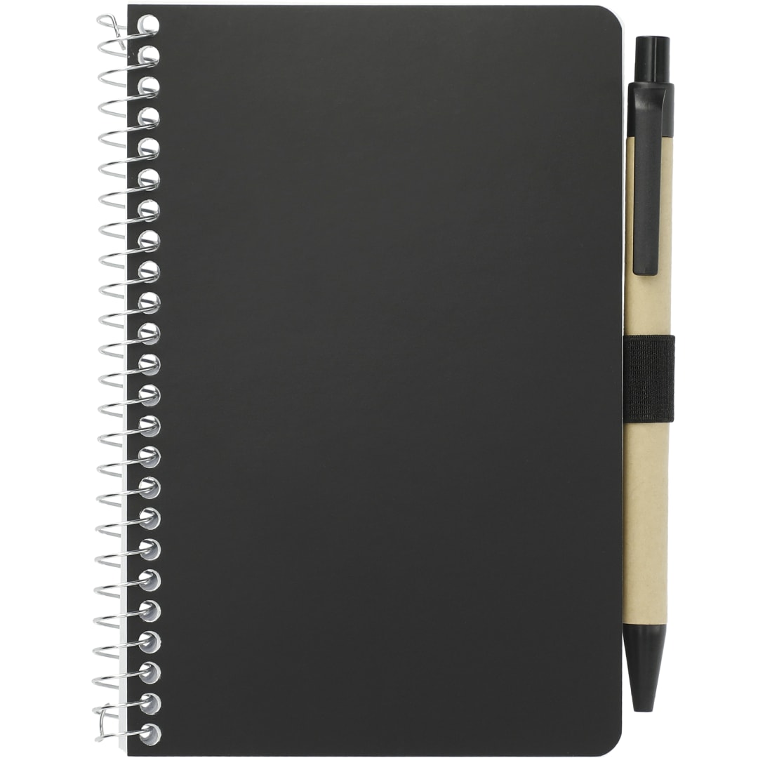 Front View of Black 4" x 6" FSC® Mix Pocket Spiral Notebook with Pen plain