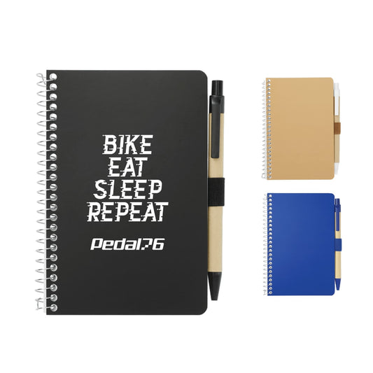 Front View of Black 4" x 6" FSC® Mix Pocket Spiral Notebook with Pen