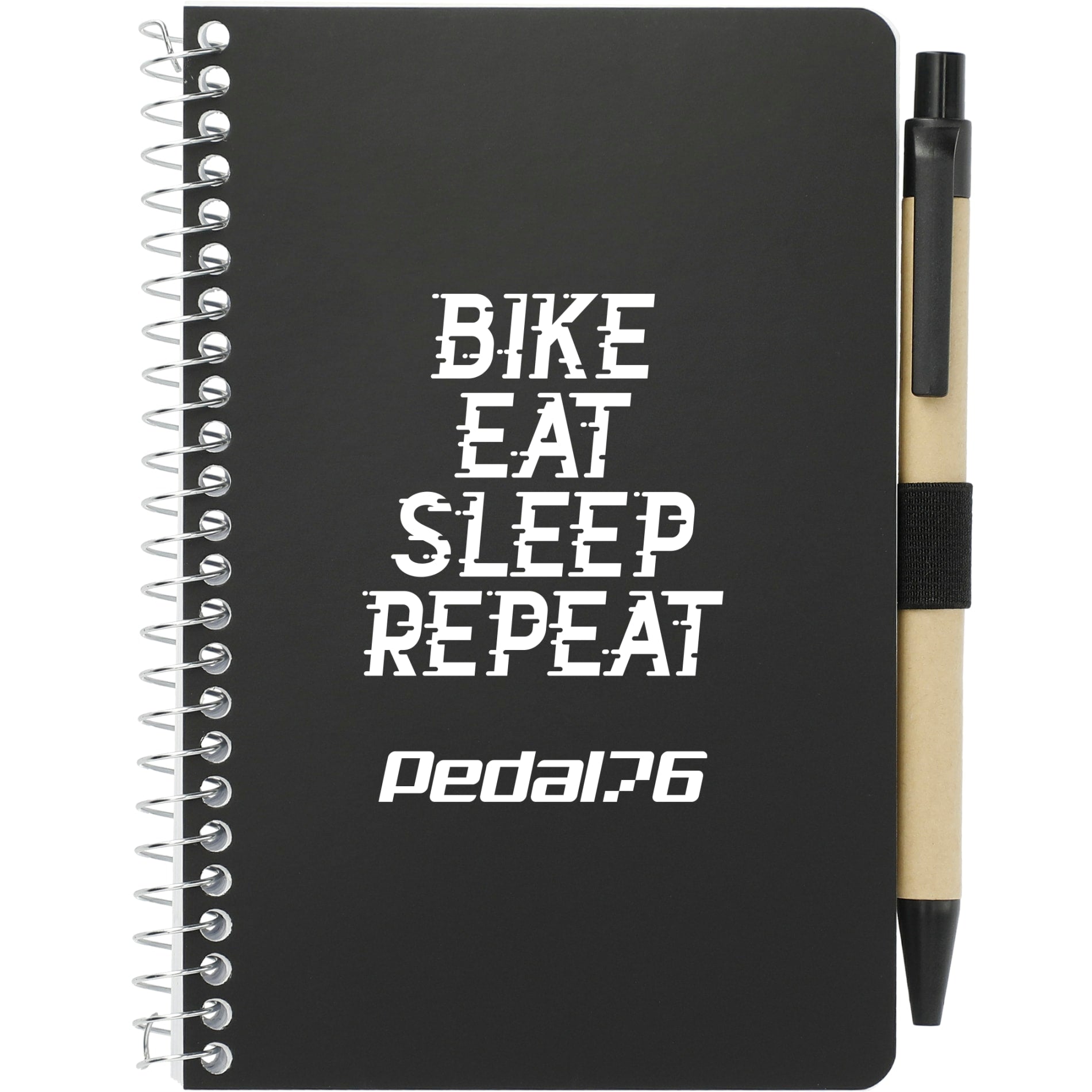 Front View of Black 4" x 6" FSC® Mix Pocket Spiral Notebook with Pen