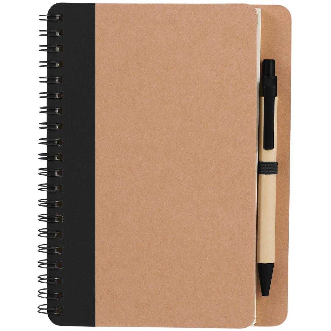 Front View of Black 5" x 7" FSC® Mix Eco Spiral Notebook with Pen plain
