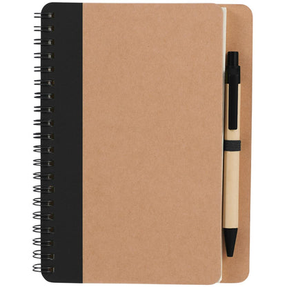 Front View of Black 5" x 7" FSC® Mix Eco Spiral Notebook with Pen plain