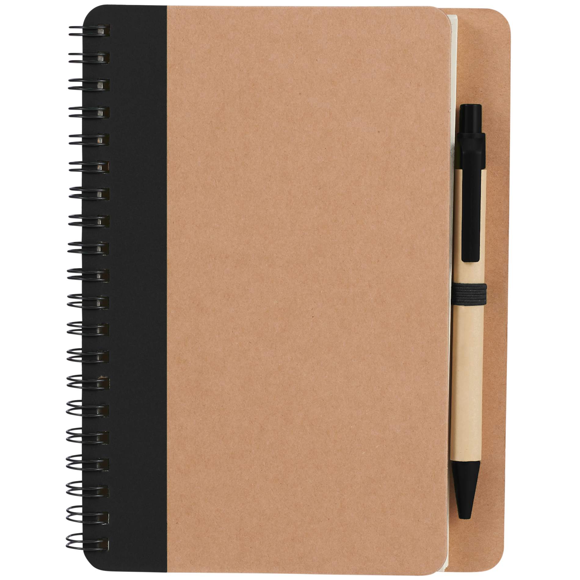 Front View of Black 5" x 7" FSC® Mix Eco Spiral Notebook with Pen plain
