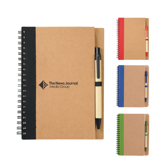 Front View of Black 5" x 7" FSC® Mix Eco Spiral Notebook with Pen