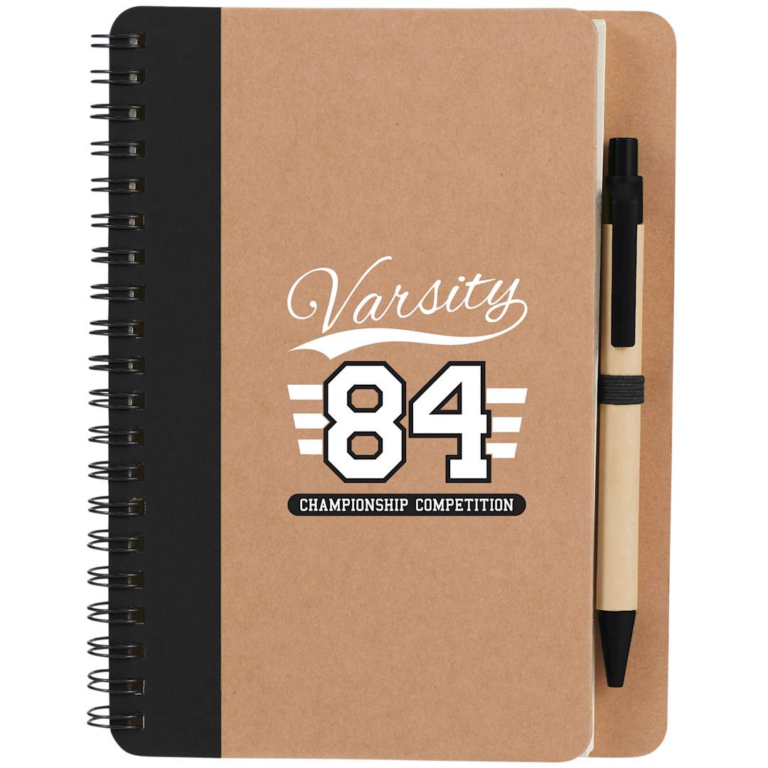 Front View of Black 5" x 7" FSC® Mix Eco Spiral Notebook with Pen
