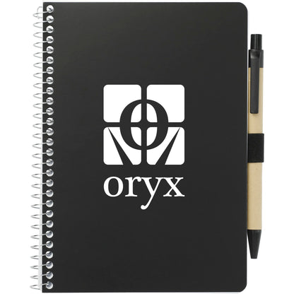 Front View of Black 5” x 7” FSC® Mix Spiral Notebook with Pen
