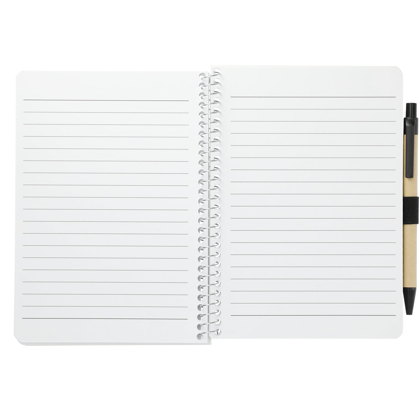 Front View of Black 5” x 7” FSC® Mix Spiral Notebook with Pen