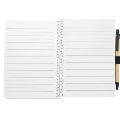 Front View of Black 5” x 7” FSC® Mix Spiral Notebook with Pen