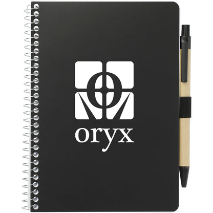 Front View of Black 5” x 7” FSC® Mix Spiral Notebook with Pen
