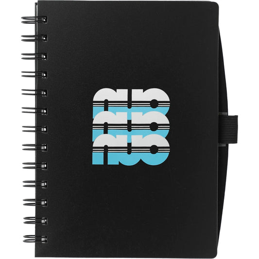 Front View of Black 5.5" x 7" FSC® Mix Coordinator Spiral Notebook