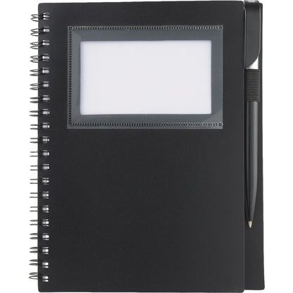 Front View of Black 5.5" x 7" FSC® Mix Star Spiral Notebook with Pen plain