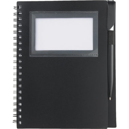 Front View of Black 5.5" x 7" FSC® Mix Star Spiral Notebook with Pen plain