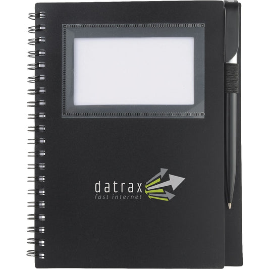 Front View of Black 5.5" x 7" FSC® Mix Star Spiral Notebook with Pen