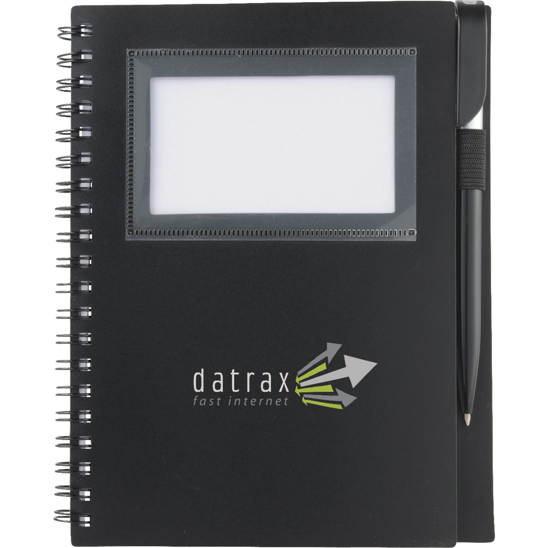 Front View of Black 5.5" x 7" FSC® Mix Star Spiral Notebook with Pen