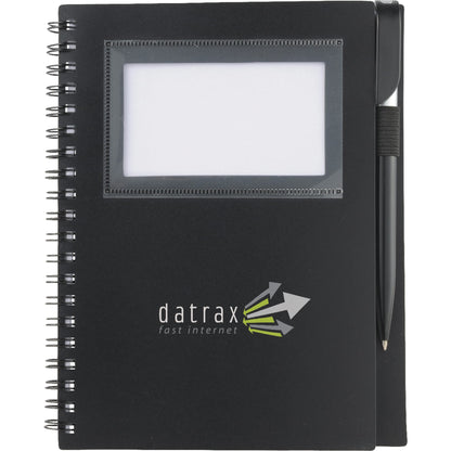 Front View of Black 5.5" x 7" FSC® Mix Star Spiral Notebook with Pen